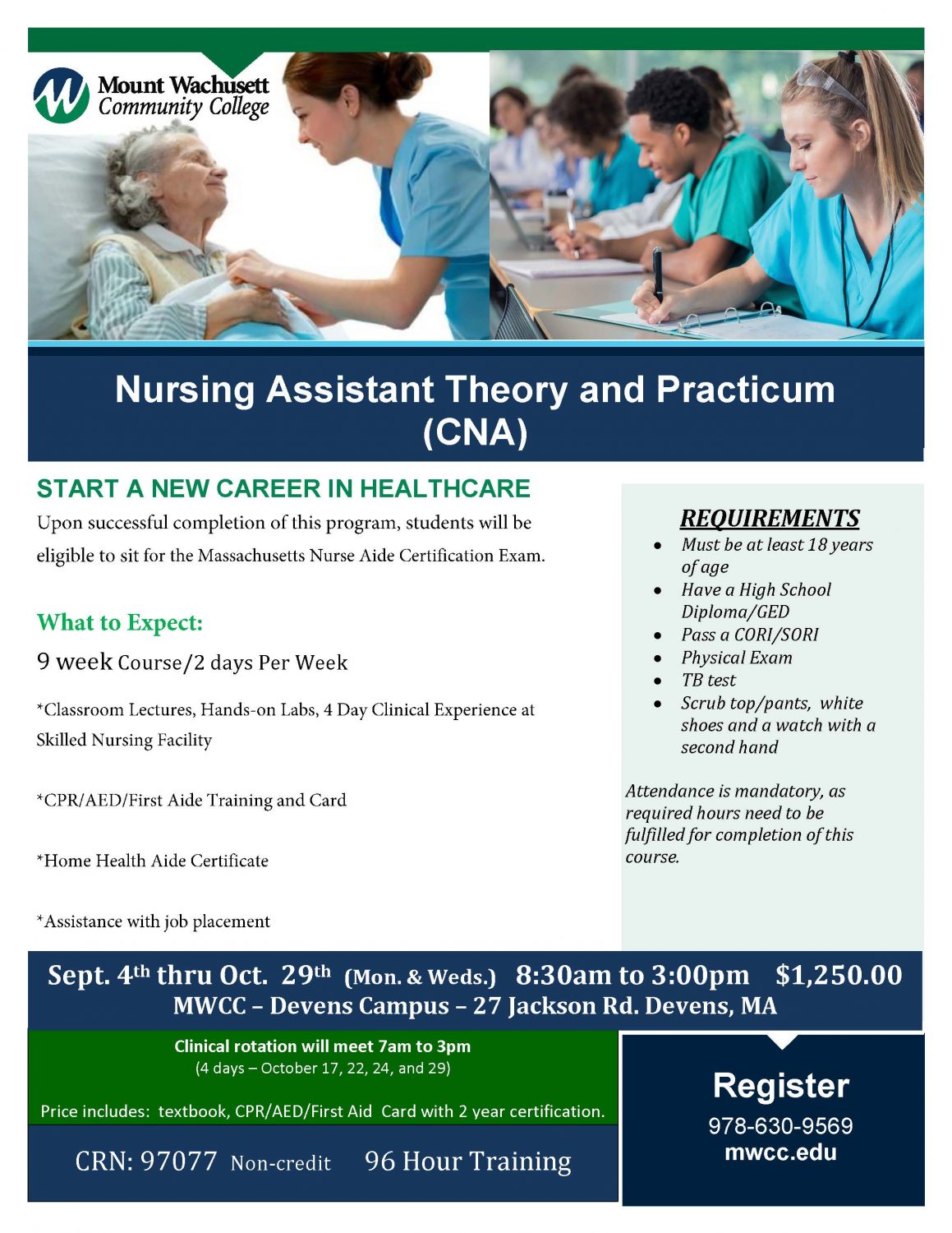 CNA Nursing Assistant Theory and Practicum Flyer North Central