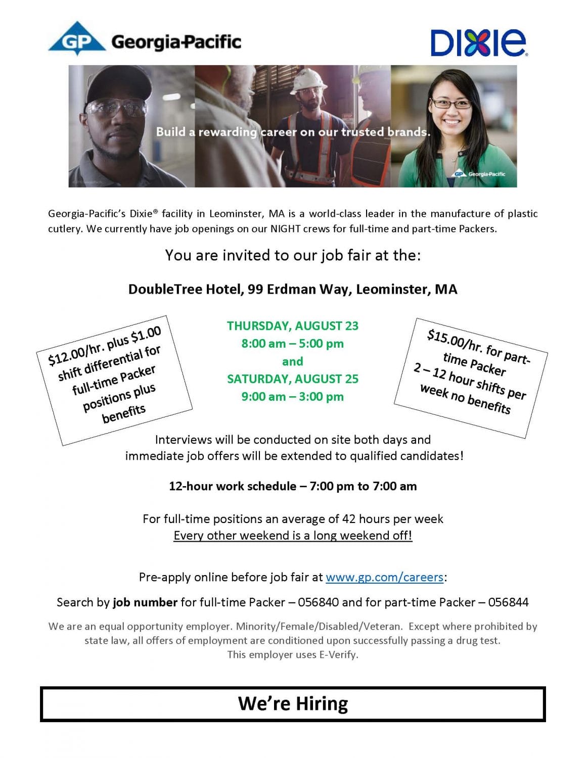 Pacific Job Fair August 23rd North Central Massachusetts