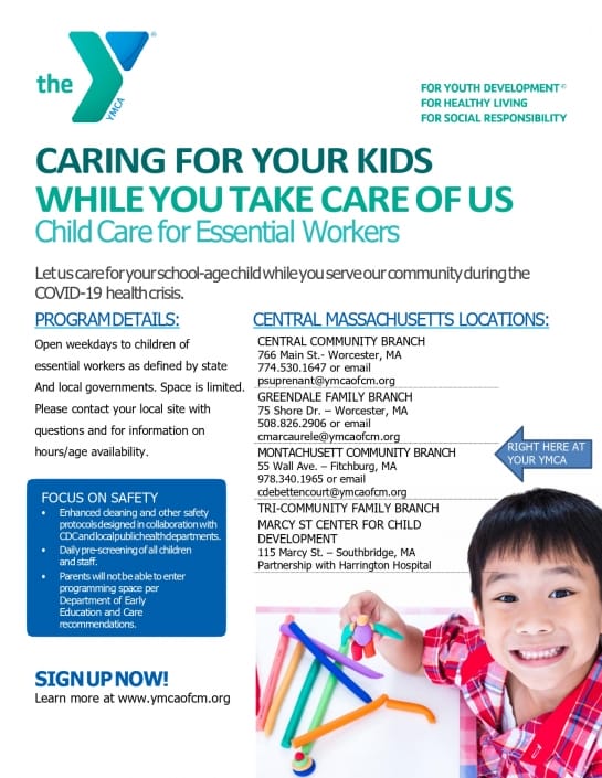 YMCA of Fitchburg Launches Child Care for Essential Workers Program