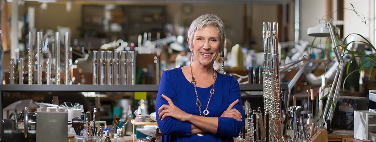 Lillian Burkart, founder of Burkart Flutes & Piccolos in Shirley
