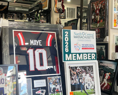 Framed jerseys and memorabilia