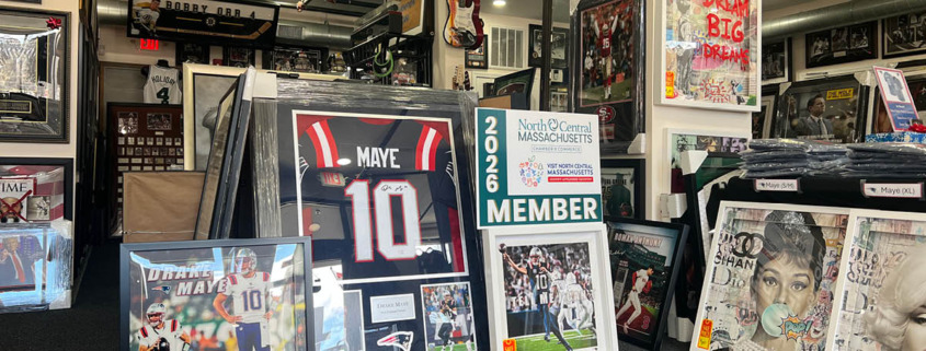 Framed jerseys and memorabilia
