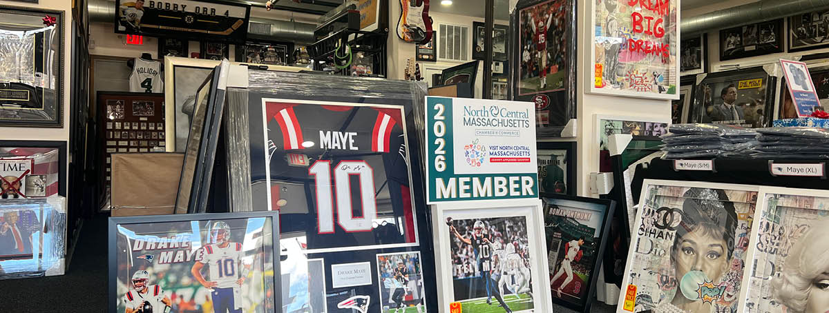Framed jerseys and memorabilia